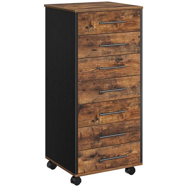 HOOBRO 7-Drawer Chest, File Cabinet, Wooden File Cabinet, Office Cabinet with Drawers, Storage Cabinet, for Home Office, Study, Easy Assembly, Rustic Brown and Black BF07WJ01