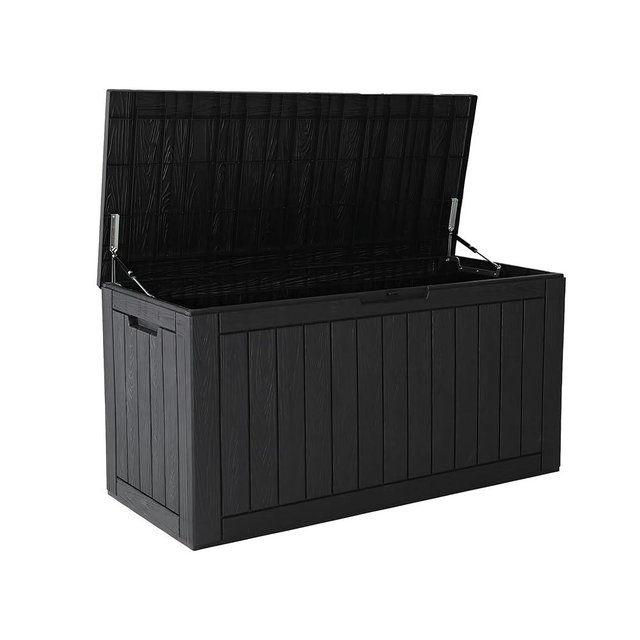 WTFGO 120 Gallon Outdoor Storage Box, Resin Deck Boxes Outdoor Waterproof For Patio Furniture, Garden Tools, Pool Supplies, Durable And UV Resistant, Lockable（Black）