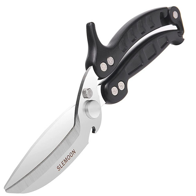 Kitchen Shears,Heavy Duty Spring Loaded Kitchen Scissors with Serrated Edge,Detachable as a cleaver,Multipurpose Stainless Steel Sharp Utility Food Scissors for Chicken,Poultry,Fish,Herbs,Black