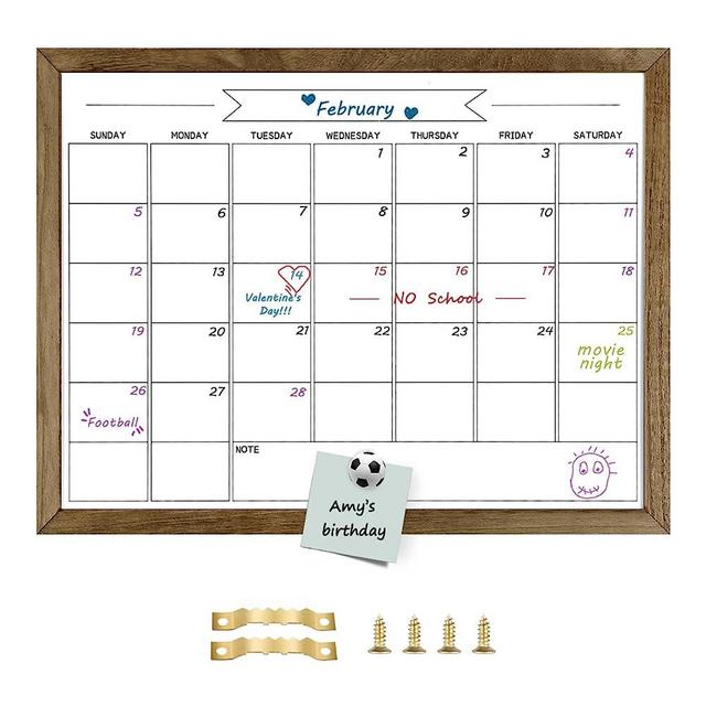 TORASO 17"x 23" Dry Erase Monthly Calendar Board, Magnetic Whiteboard for Wall, Office/School/Home, Solid Wood Frame Hanging Board for Decoration/Kitchen Grocery List/Drawing/Memo,(YL-Rustic BN-4358)