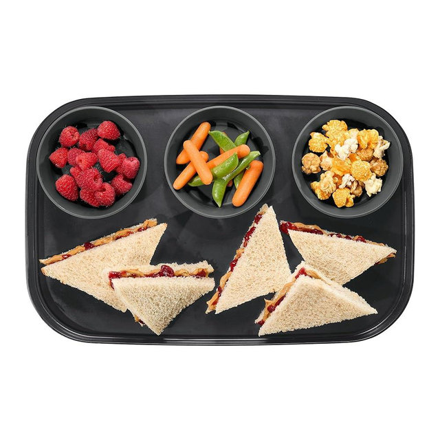 Madesmart dipware 3-Bowl Serving Tray for Appetizers and Snacks; Reusable Serving Tray with 3 Collapsible and Removable Multipurpose Bowl, Carbon