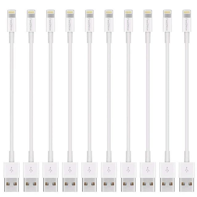 Short Lighting Cable,FEEL2NICE 10 Pack 7-Inch iPhone Cord Data Sync USB Portable Fast Charger for iPhone X XS Max XR / 8/8 Plus / 7/7 Plus / 6/6 Plus / 5S / iPad/iPod, White