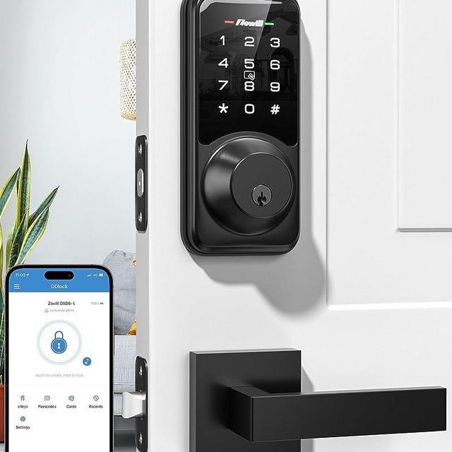 Zowill Smart Front Door Lock Set with APP Control - Keyless Entry Door Lock Deadbolt with Handle Set, Electronic Keypad Deadbolt, Auto Lock, Easy Installation - Keypad Door Lock with Handle for Home