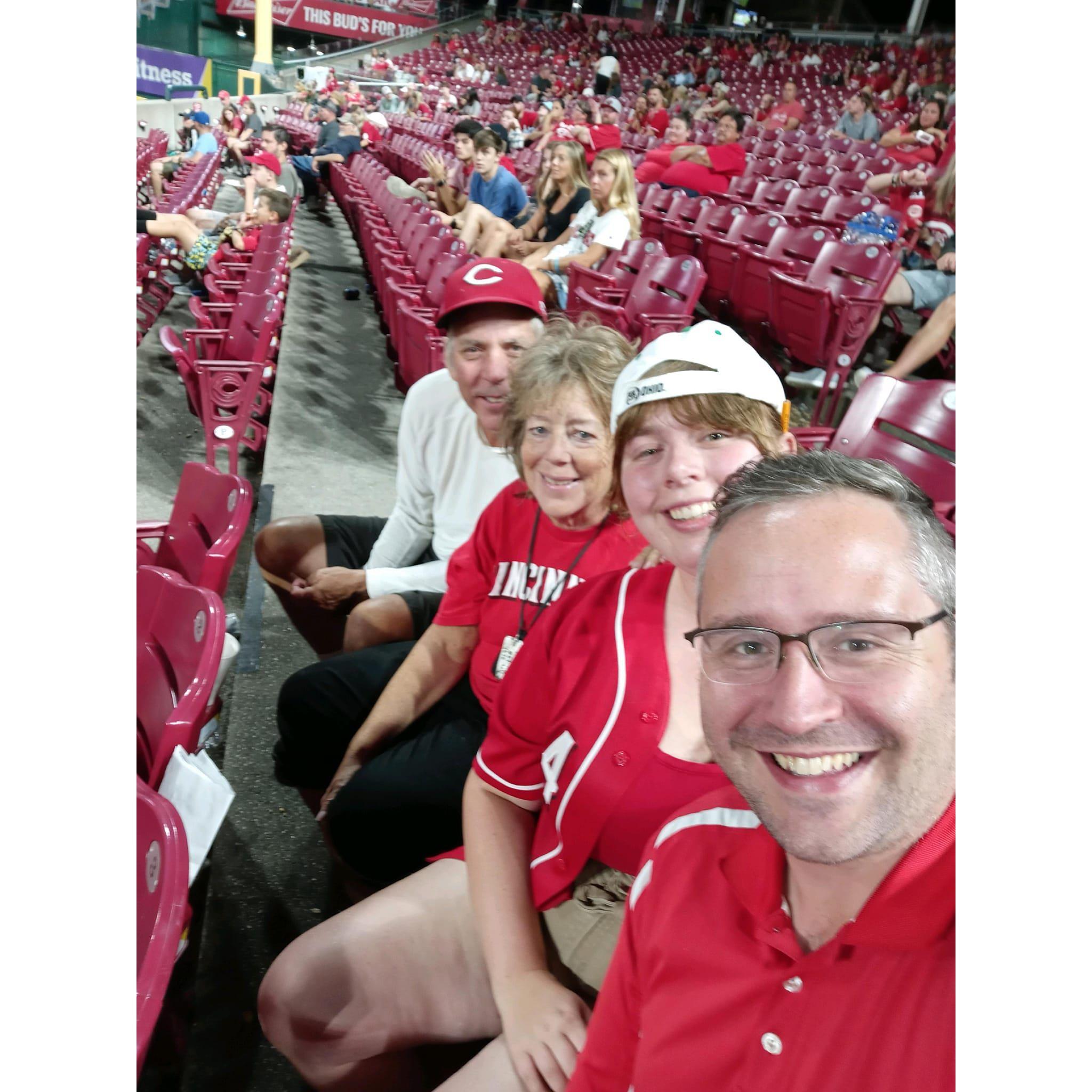 Reds game with Hannah's mother and father