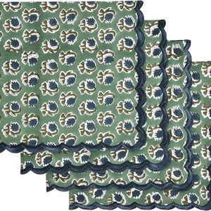 Ridhi Hand Block Print Basil Green 18" x 18" (Set of 4) Embroidery Table Napkins