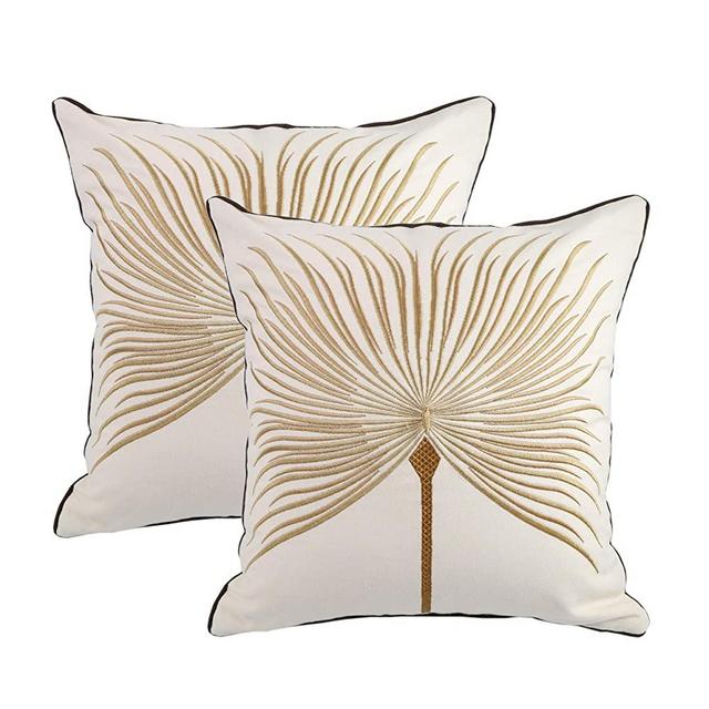 Hodeco Fine Thread Embroidery Throw Pillow Covers 18x18 Decorative Dandelion Flower Pillow Cover for Couch Bedroom Chair 100% Cotton Canvas Cushion Cover Pillow Case 45x45cm, Beige Pack of 2