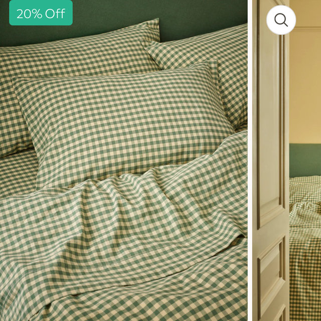 QUEEN - Elm Green & Butter Yellow Color Drenched Gingham Linen Blend Pillowcas