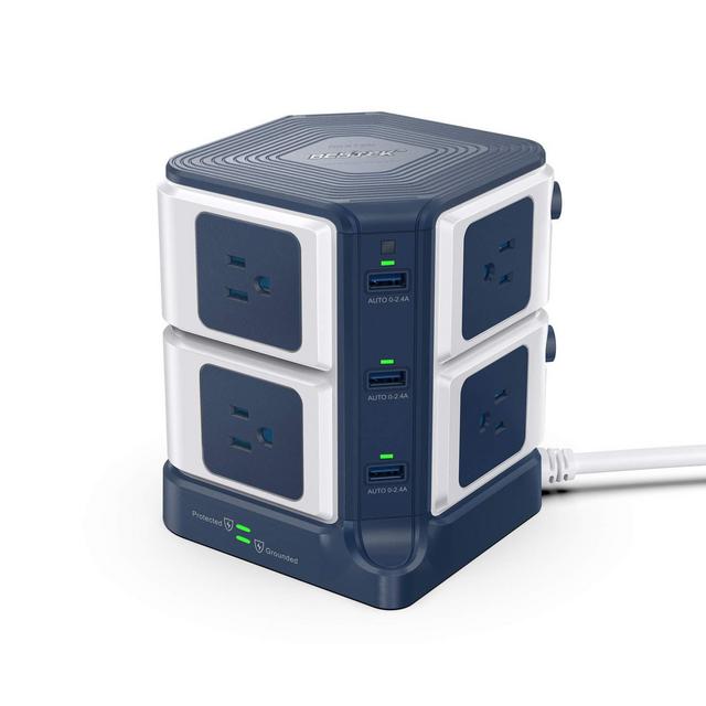 BESTEK Power Strip Tower 8-Outlet and 6 Smart USB Charging Ports 1500 Joules Surge Protector with 6 Feet Extension Cord ETL Listed