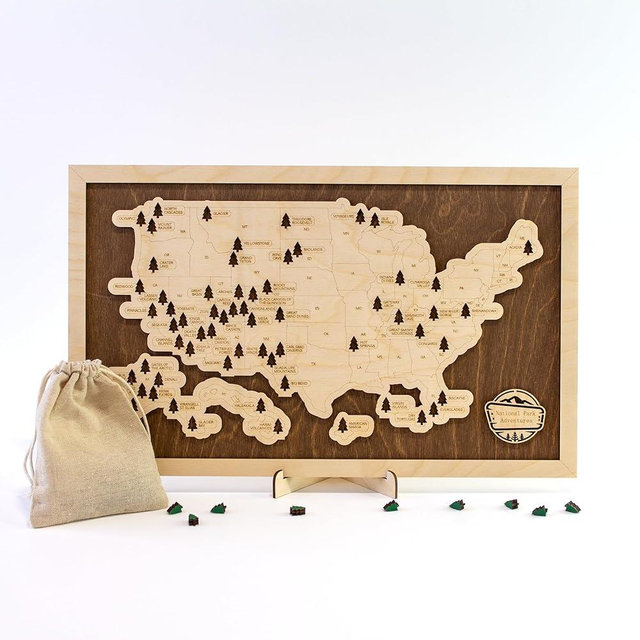 National Park Map (National Park Adventures - Solid Wood Background)