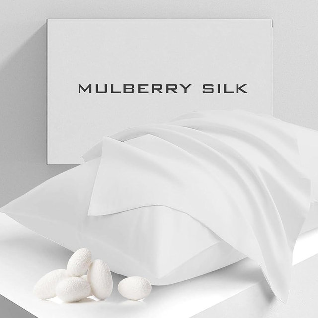 Cobnom Mulberry Silk Pillowcase Set, 2 PCS, 600 Thread Count, Breathable, Smooth, White, 20"X 26"