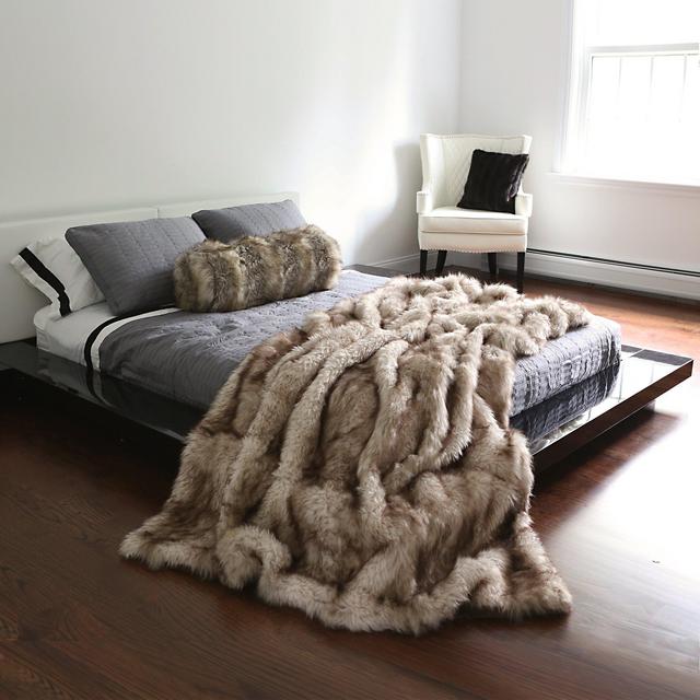Best Home Fashion Faux Fur Throw - Full Blanket - Champagne Fox - 58"W x 84"L - (1 Throw)