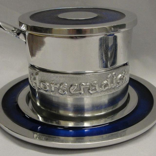 Pewter and Blue Horseradish Container