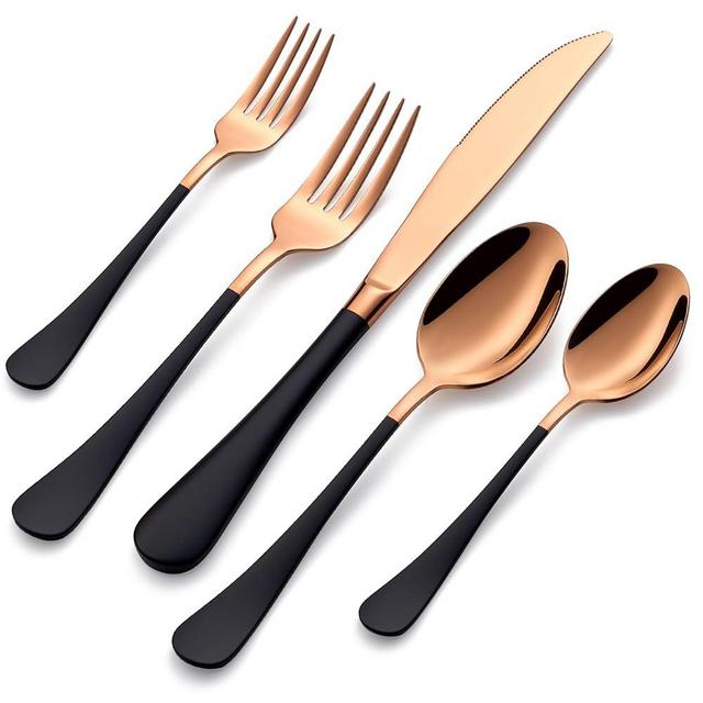 DINYWOW 20-Pieces Rose Gold and Black Silverware Sets for 4,Black Handle Stainless Steel Cutlery Set, Include Forks Spoons and Knives Set, Dishwasher Safe Utensil Sets for Home Restaurant