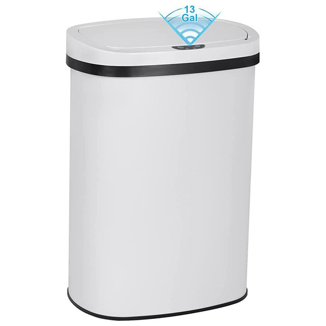 13 Gallon Touch Free Automatic Stainless Steel Trash Can Garbage Can Metal Trash Bin with Lid for Kitchen Living Room Office Bathroom, Electronic Motion Sensor Automatic Trash Can - White