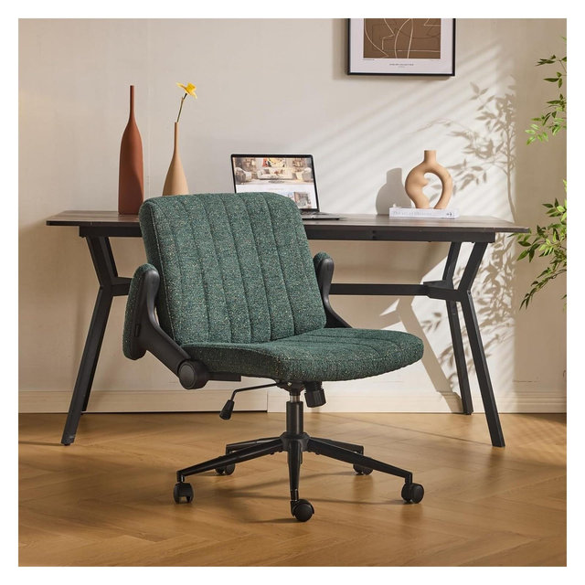 VINGLI Criss Cross Chair with Adjustable Flip-Up Arms,Cross Legged Chair with Wheels,Extra Wide Office Chair,Desk Chair,Starry Chenille