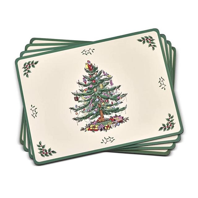 Pimpernel Christmas Tree Collection Placemats | Set of 4 | Heat Resistant Mats | Cork-Backed Board | Hard Placemat Set for Dining Table | Measures 15.7” x 11.7”