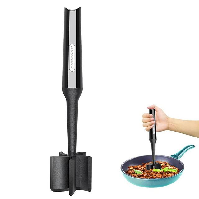 Meat Chopper Masher, Professional Ground Beef Smasher, Heat Resistant Hamburger Chopper, Mix n Chop Kitchen Utensil for Ground Beef, Ground Turkey and More, Black