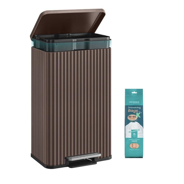 SONGMICS Stainless Steel Garbage Can with Lid and Removable Inner Bucket