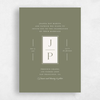 Khaki Green Wedding Invitation - Knowlton Portrait