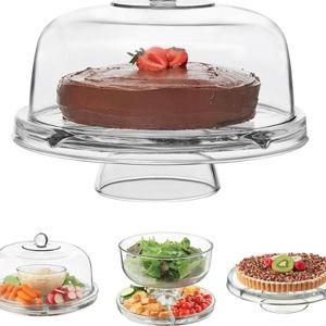 Libbey Selene 6 in 1 Cake Stand, Punch Bowl, Unique Space Saving Glass Cake Stand with Dome, Multi Purpose Cake Stand with Cover To Serve Snacks and More