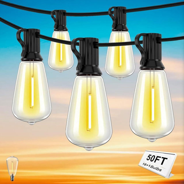 Oviviam 50FT Outdoor String Lights, Patio Lights with 16+1 Shatterproof ST38 Edison Bulbs, Dimmable Waterproof Outside Hanging Lights Connectable for Yard Balcony Porch Deck Party(Warm White)