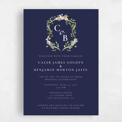 Blue Greenery Wedding Invitation - Dover Portrait