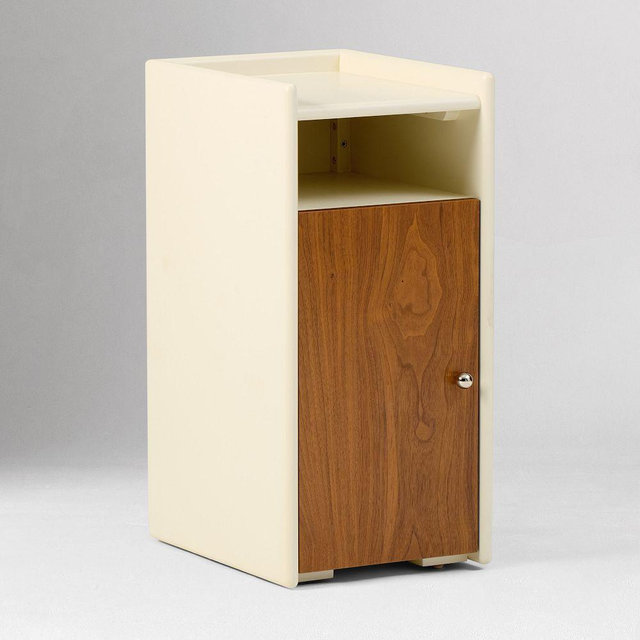 Emma Chamberlain 12" Lacquer Wrapped Nightstand, Ivory, Cool Walnut