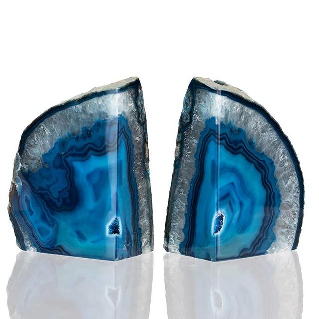 BedRock Blue Agate Bookends - Brazilian Geode Decor - (4-5 LBS Blue)