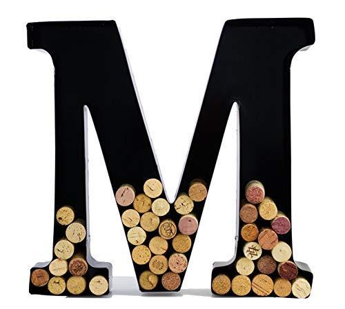 Wine Cork Holder - Metal Monogram Letter (M), Black, Large | Wine Lover Gifts, Housewarming, Engagement Bridal Shower Gifts | Personalized Wall Art | Home Décor