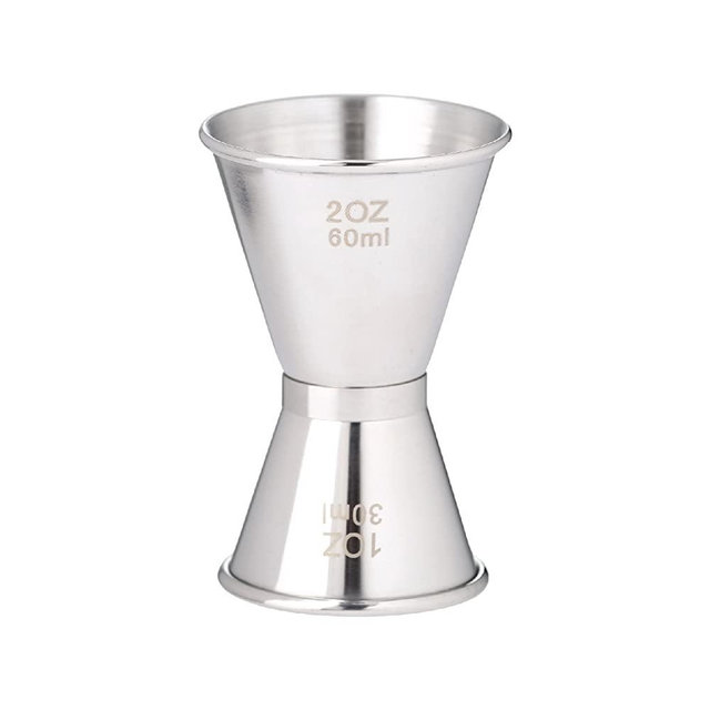Thirsty Rhino Duo, Double Sided Stainless Steel Cocktail Jigger, 1 Ounce, 2 Ounce, Brushed Silver (Set of 1)