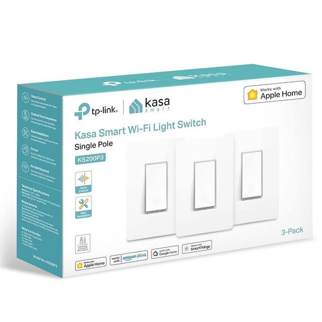 Kasa Apple HomeKit Smart Light Switch KS200P3, Single Pole, Neutral Wire Required, 2.4GHz Wi-Fi Light Switch Works with Siri, Alexa and Google Home, UL Certified, No Hub Required, White, 3-Pack