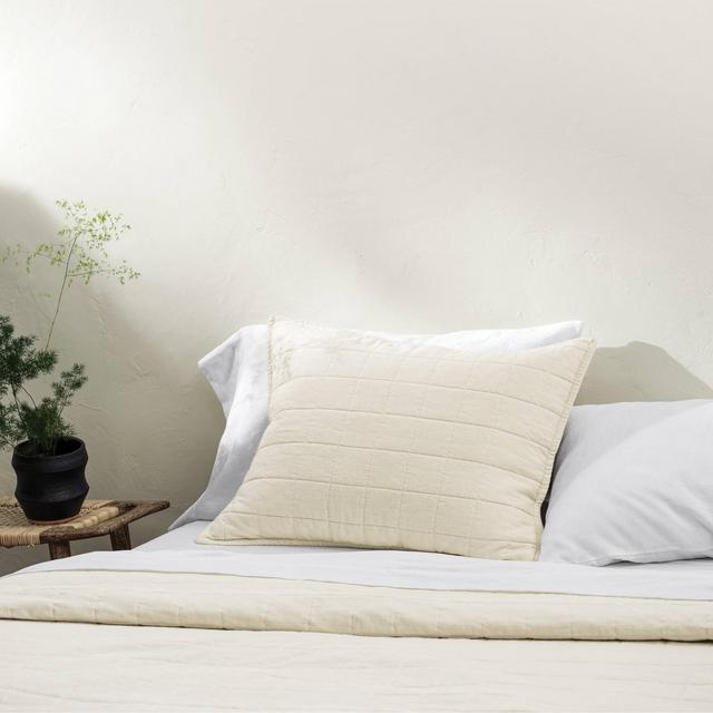King Heavyweight Linen Blend Quilted Pillow Sham Natural - Casaluna™