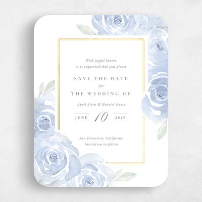 Blue Rounded Wedding Save the Date - Roana Portrait Foil