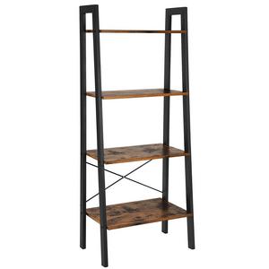 VASAGLE Vintage Ladder, 4-Tier Bookshelf, Storage Rack Shelf Unit, Bathroom, Living Room, Wood Look Accent Furniture Metal Frame ULLS44X