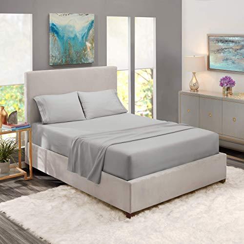 Nestl Bedding Soft Sheets Set – 4 Piece Bed Sheet Set, 3-Line Design Pillowcases – Easy Care, Wrinkle Free – 10”–16” Good Fit Deep Pockets Fitted Sheet – Warranty Included – King, Silver