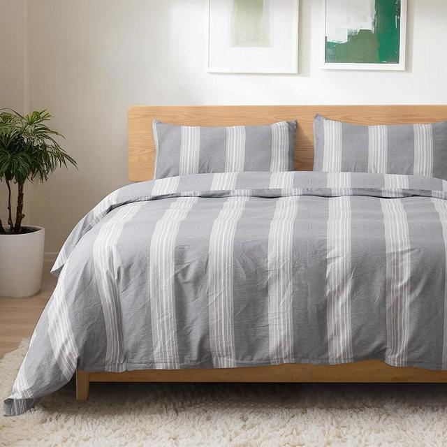 TOCOMOA Striped Duvet Cover Set 100% Natural Cotton Soft Comfy Breathable 3 Piece Light Grey and White Pattern Printed Comforter Cover Bedding Set (King 104"x90", Comforter Not Included)