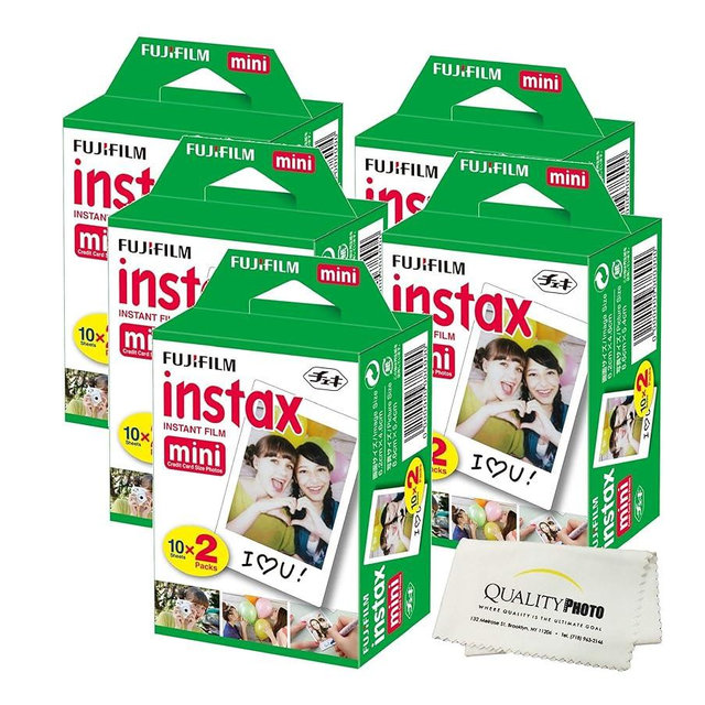 Fujifilm INSTAX Mini Instant Film (White) For Fujifilm Mini 8 & Mini 9 Cameras w/ Microfiber Cloth by Quality Photo (100 Film Sheets)
