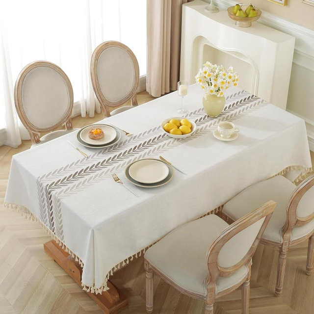 Alsoo Rectangle Table Cloth Waterproof Cotton Linen Fall Tablecloth Burlap Wrinkle Free Tablecloth for Kitchen Dining, Party, Holiday, Christmas, Beige, Wine Leaf, 4-6 Seats/55x75 Inches