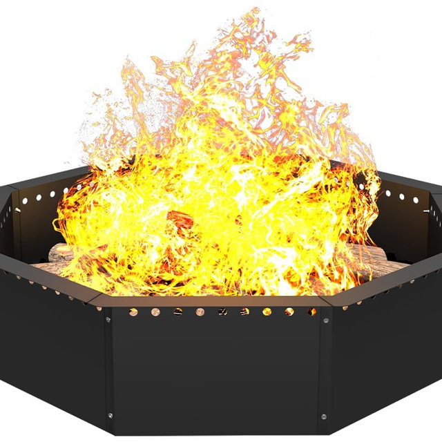 Mocomax Smokeless Fire Pit Ring 40-Inch Outer 36-Inch Inner Diameter, Large Solid Steel Firepit Liner for Outside Wood Burning, DIY Campfire Ring Above or In-Ground for Outdoor, Octagonal