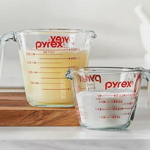 Pyrex Essentials (2-Pack) Glass Measuring Cups Set, (1 & 2 Cup) Measuring Cups For Prepping, Baking and Cooking, Preheated Oven, Dishwasher, Freezer, and Microwave Safe