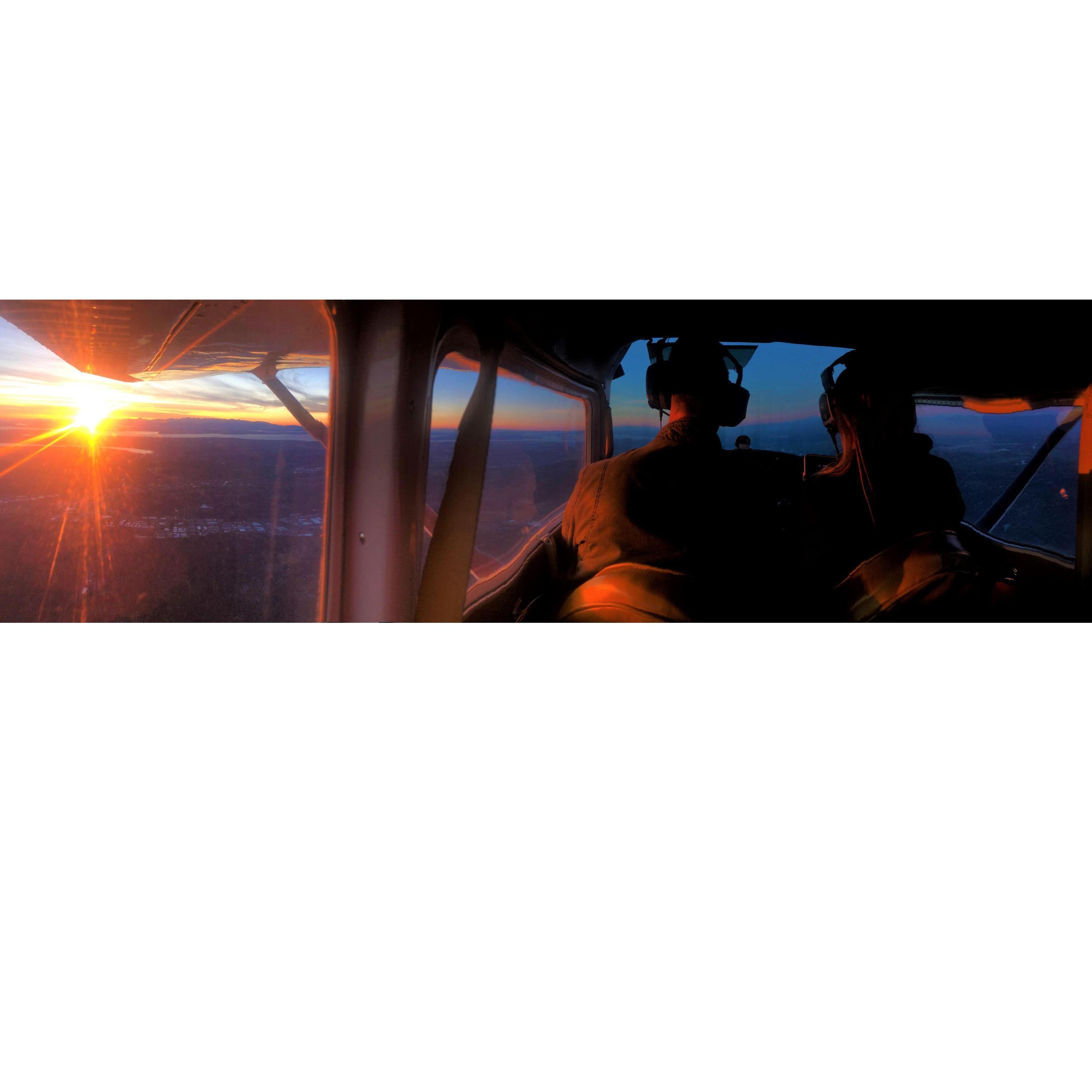 Flying off into the sunset