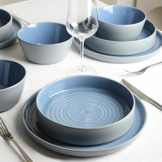 Stone Lain Elica 12-Piece Dinnerware Set Stoneware, Blue and Grey