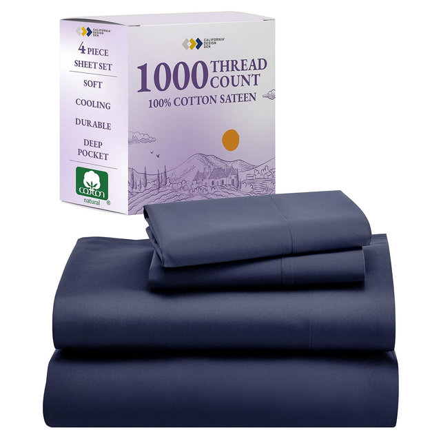 California Design Den Luxury 1000 Thread Count King Size Sheets Set - 100% Cotton Sateen - Soft, Thick & Deep Pocket