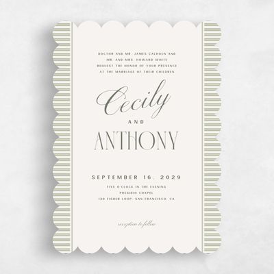 Green Scalloped Wedding Invitation - Connell Portrait