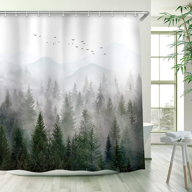 RosieLily Misty Forest Shower Curtain Foggy Pine Tree Mountain Woodland Bath Curtain Beautiful Scenery Landscape Bathtub Decor 72 Inch Shower Curtain with 12 Hooks