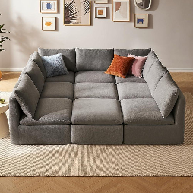 mopio Oversized Modular Sectional Sofa with Fully Removable Covers and Storage, Convertible U, L-Shaped and Sleeper Sectional, Modern Couches with Ottoman Chaise (Stone Gray Fabric, 9 Seats, Sleeper)