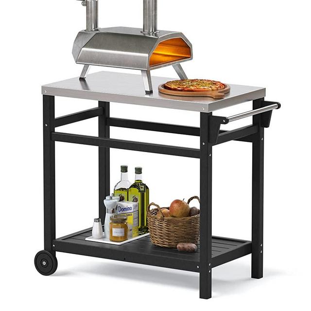 TORVA Outdoor Prep Cart Dining Table for Pizza Oven, Patio Grilling Backyard BBQ Grill Cart(Black)
