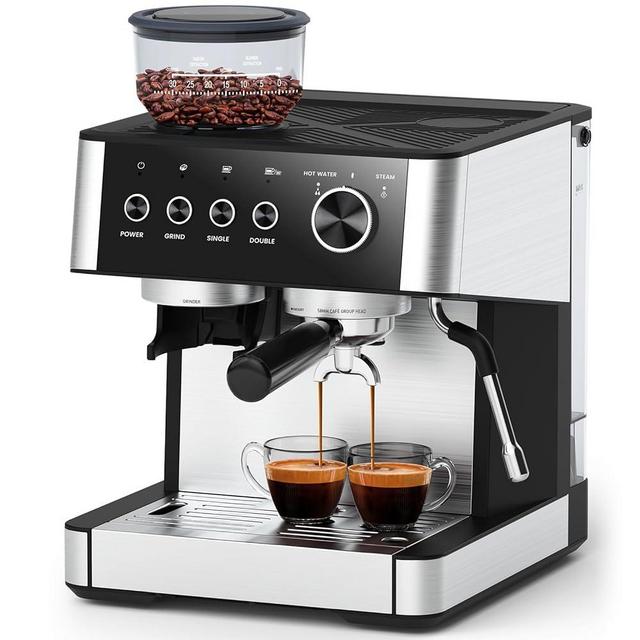 (2025 Upgrade) 20 Bar Espresso Machine with Built-in Anti-Clog Coffee Grinder, Expresso Coffee Machines with Milk Steam Wand/Frother/Tamping Tools,Espresso Maker with Grinder for Lattes, Cappuccinos