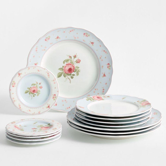 LoveShackFancy Garden Floral 12-Piece Dinnerware Set - Blue Multi
