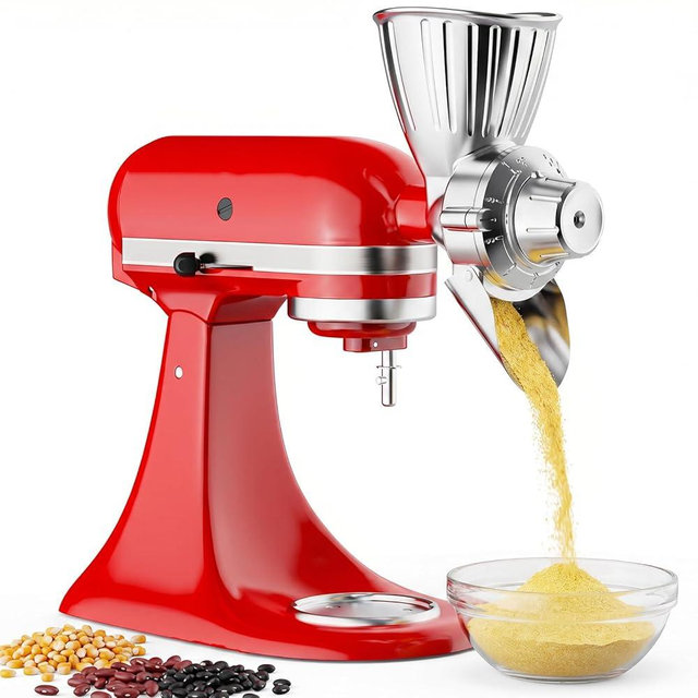 Grain Mill Attachment for KitchenAid Stand Mixer, All Metal 9 Levels Flour Mill for KitchenAid, Fit for Grinding Coffee Beans, Wheat, Corn, Millet, Oats, Low-Oil Grains
